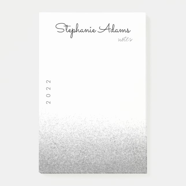 Silver Glitter Signature Monogram Post-it Notes (Front)