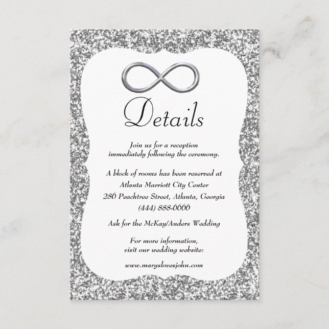 Silver Glitter Silver Infinity Wedding Details Enclosure Card (Front)