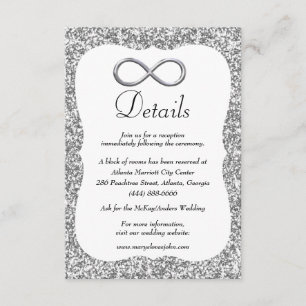 Silver Glitter Silver Infinity Wedding Details Enclosure Card