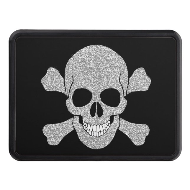 Silver Glitter Skull And Crossbones Trailer Hitch Cover (Front)