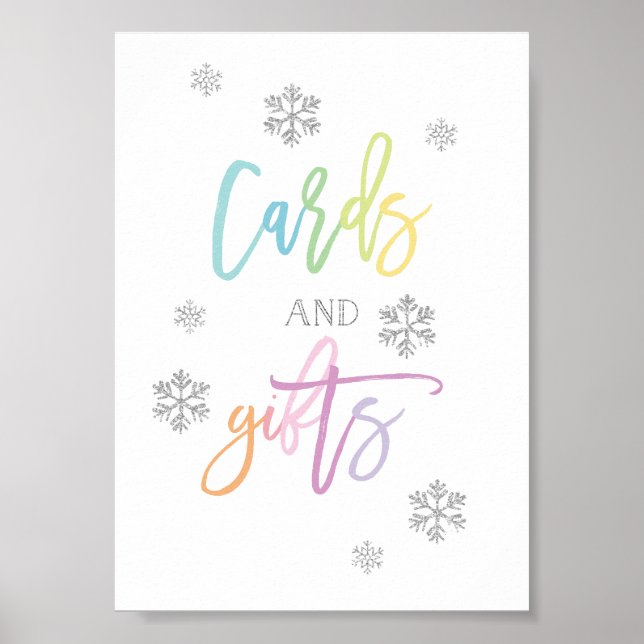 Silver Glitter Snowflakes | Cards and Gifts Sign (Front)