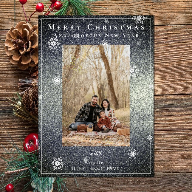 Silver Glitter Snowflakes Holiday Photo Card (Silver Glitter Snowflakes Holiday Photo Card)