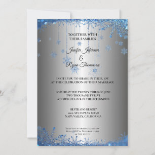 Silver glitter snowflakes wedding Invitation