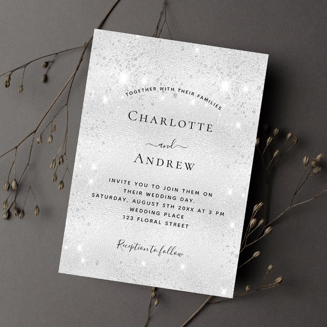 Silver glitter social media QR code wedding Invitation (Creator Uploaded)