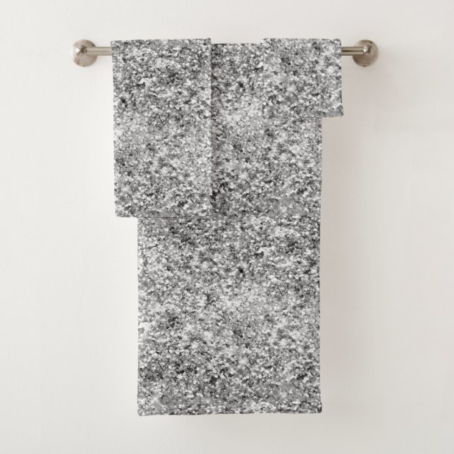 Silver Glitter Sparkle Bath Towel Set (Insitu)