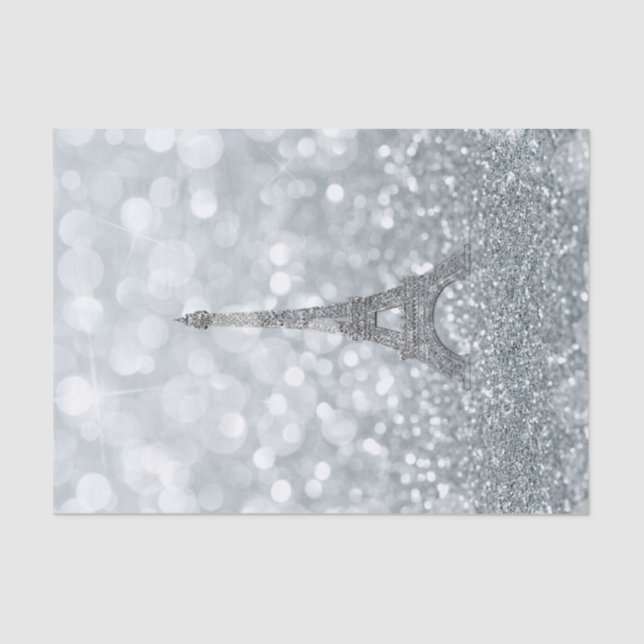 Silver Glitter Sparkle Bling Eiffel Tower Party Tissue Paper (Front)