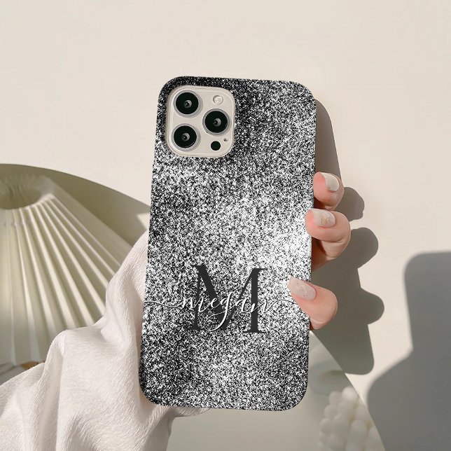 Silver Glitter Sparkle - Custom Monogram Chic Case-Mate iPhone Case (Creator Uploaded)