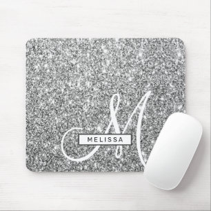 Silver Glitter Sparkle Custom Monogrammed and Name Mouse Pad