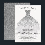 Silver Glitter Sparkle Dress Sweet 16th Birthday Invitation<br><div class="desc">Modern Glam Silver Grey Glitter Sparkle Dress Sweet 16th Birthday Invitation</div>