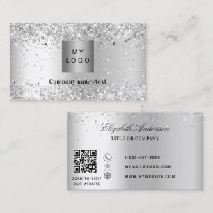 Silver glitter sparkle dust logo QR code Business Card