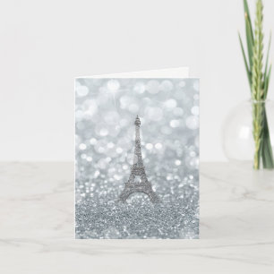 Silver Glitter Sparkle Eiffel Tower Thank You Card