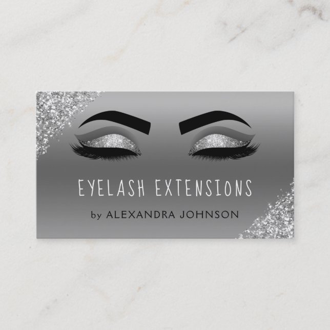Silver Glitter Sparkle Eyelash Extensions Business Card (Front)