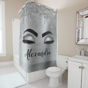 Silver Glitter Sparkle Eyelashes Monogram Name
