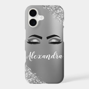 Silver Glitter Sparkle Eyelashes Monogram Name