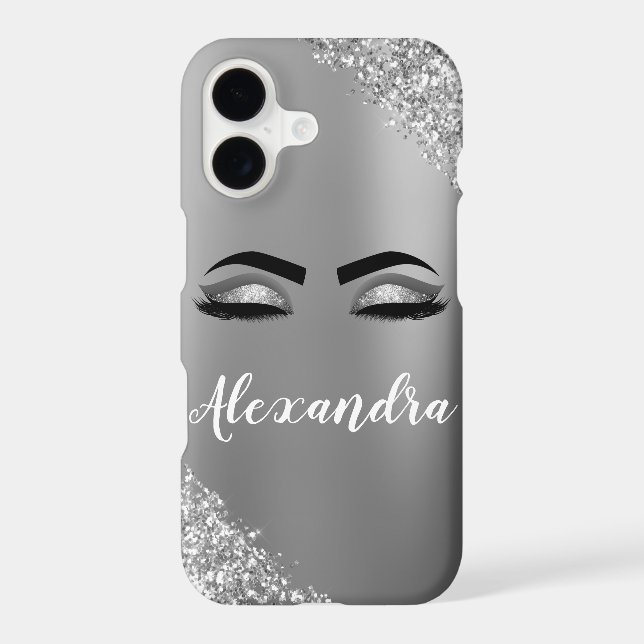 Silver Glitter Sparkle Eyelashes Monogram Name (Back)
