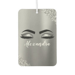 Silver Glitter Sparkle Eyelashes Monogram Name Air Freshener