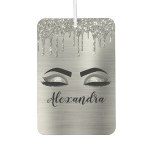 Silver Glitter Sparkle Eyelashes Monogram Name Air Freshener