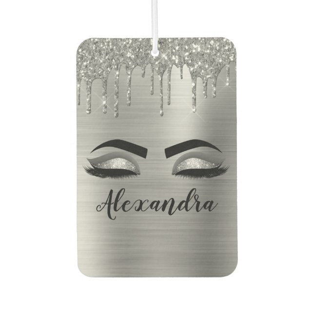 Silver Glitter Sparkle Eyelashes Monogram Name Air Freshener (Front)