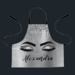 Silver Glitter Sparkle Eyelashes Monogram Name Apron<br><div class="desc">Silver Faux Foil Metallic Sparkle Glitter Brushed Metal Monogram Name and Initial Eyelashes (Lashes),  Eyelash Extensions and Eyes Cooking Apron. This makes the perfect sweet 16 birthday,  wedding,  bridal shower,  anniversary,  baby shower or bachelorette party gift for someone decorating her room in trendy cool style.</div>