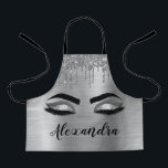 Silver Glitter Sparkle Eyelashes Monogram Name Apron<br><div class="desc">Silver Faux Foil Metallic Sparkle Glitter Brushed Metal Monogram Name and Initial Eyelashes (Lashes),  Eyelash Extensions and Eyes Cooking Apron. This makes the perfect sweet 16 birthday,  wedding,  bridal shower,  anniversary,  baby shower or bachelorette party gift for someone decorating her room in trendy cool style.</div>
