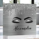 Silver Glitter Sparkle Eyelashes Monogram Name Binder<br><div class="desc">Silver Faux Foil Metallic Sparkle Glitter Brushed Metal Monogram Name and Initial Eyelashes (Lashes),  Eyelash Extensions and Eyes School or Planner Binder. The design makes the perfect sweet 16 birthday,  wedding,  bridal shower,  anniversary,  baby shower or bachelorette party gift for someone looking for a trendy cool style.</div>