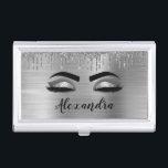 Silver Glitter Sparkle Eyelashes Monogram Name Business Card Holder<br><div class="desc">Silver Faux Foil Metallic Sparkle Glitter Brushed Metal Monogram Name and Initial Eyelashes (Lashes),  Eyelash Extensions and Eyes Business Card Holder. This makes the perfect sweet 16 birthday,  wedding,  bridal shower,  anniversary,  baby shower or bachelorette party gift for someone decorating her room in trendy cool style.</div>