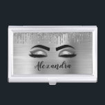 Silver Glitter Sparkle Eyelashes Monogram Name Business Card Holder<br><div class="desc">Silver Faux Foil Metallic Sparkle Glitter Brushed Metal Monogram Name and Initial Eyelashes (Lashes),  Eyelash Extensions and Eyes Business Card Holder. This makes the perfect sweet 16 birthday,  wedding,  bridal shower,  anniversary,  baby shower or bachelorette party gift for someone decorating her room in trendy cool style.</div>