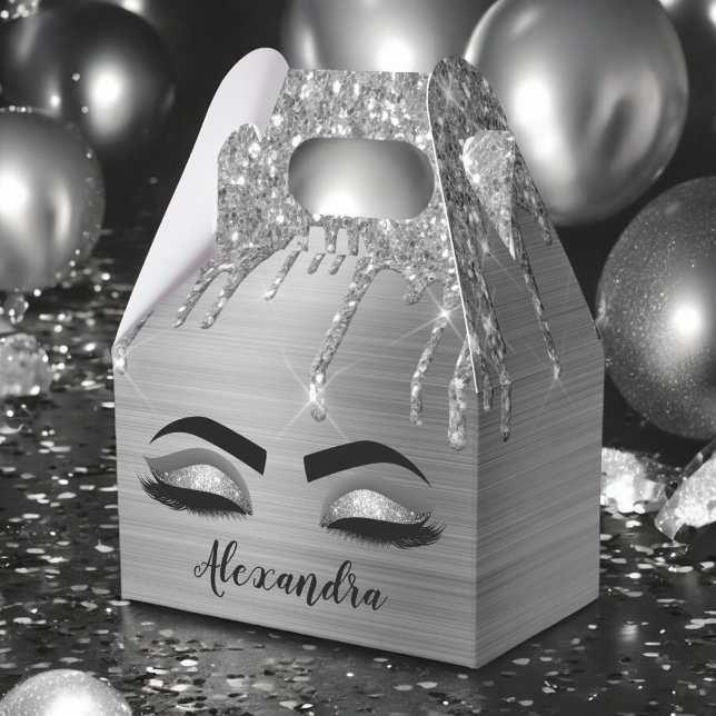 Silver Glitter Sparkle Eyelashes Monogram Name Favor Box (Creator Uploaded)