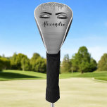 Silver Glitter Sparkle Eyelashes Monogram Name Golf Head Cover<br><div class="desc">Silver Faux Foil Metallic Sparkle Glitter Brushed Metal Monogram Name and Initial Eyelashes (Lashes),  Eyelash Extensions and Eyes Golf Driver Cover. This makes the perfect sweet 16 birthday,  wedding,  bridal shower,  anniversary,  baby shower or bachelorette party gift for someone decorating her room in trendy cool style.</div>