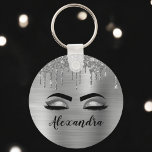 Silver Glitter Sparkle Eyelashes Monogram Name Keychain<br><div class="desc">Silver Faux Foil Metallic Sparkle Glitter Brushed Metal Monogram Name and Initial Eyelashes (Lashes),  Eyelash Extensions and Eyes Keychain. The design makes the perfect sweet 16 birthday,  wedding,  bridal shower,  anniversary,  baby shower or bachelorette party gift for someonelooking for a trendy cool style.</div>
