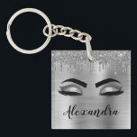 Silver Glitter Sparkle Eyelashes Monogram Name Keychain<br><div class="desc">Silver Faux Foil Metallic Sparkle Glitter Brushed Metal Monogram Name and Initial Eyelashes (Lashes),  Eyelash Extensions and Eyes Keychain. This makes the perfect sweet 16 birthday,  wedding,  bridal shower,  anniversary,  baby shower or bachelorette party gift for someone decorating her room in trendy cool style.</div>