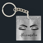 Silver Glitter Sparkle Eyelashes Monogram Name Keychain<br><div class="desc">Silver Faux Foil Metallic Sparkle Glitter Brushed Metal Monogram Name and Initial Eyelashes (Lashes),  Eyelash Extensions and Eyes Keychain. This makes the perfect sweet 16 birthday,  wedding,  bridal shower,  anniversary,  baby shower or bachelorette party gift for someone decorating her room in trendy cool style.</div>