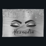 Silver Glitter Sparkle Eyelashes Monogram Name Kitchen Towel<br><div class="desc">Silver Faux Foil Metallic Sparkle Glitter Brushed Metal Monogram Name and Initial Eyelashes (Lashes),  Eyelash Extensions and Eyes Kitchen Towel. The design makes the perfect sweet 16 birthday,  wedding,  bridal shower,  anniversary,  baby shower or bachelorette party gift for someone looking for a trendy cool style.</div>