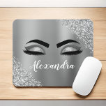 Silver Glitter Sparkle Eyelashes Monogram Name Mouse Pad<br><div class="desc">Silver Faux Foil Metallic Sparkle Glitter Brushed Metal Monogram Name and Initial Eyelashes (Lashes),  Eyelash Extensions and Eyes Computer Mousepad (mouse pad). The design makes the perfect sweet 16 birthday,  wedding,  bridal shower,  anniversary,  baby shower or bachelorette party gift for someone looking for a trendy cool style.</div>