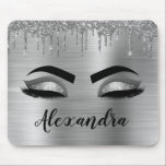 Silver Glitter Sparkle Eyelashes Monogram Name Mouse Pad<br><div class="desc">Silver Faux Foil Metallic Sparkle Glitter Brushed Metal Monogram Name and Initial Eyelashes (Lashes),  Eyelash Extensions and Eyes Computer Mousepad (mouse pad). The design makes the perfect sweet 16 birthday,  wedding,  bridal shower,  anniversary,  baby shower or bachelorette party gift for someone looking for a trendy cool style.</div>