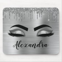 Silver Glitter Sparkle Eyelashes Monogram Name