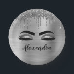 Silver Glitter Sparkle Eyelashes Monogram Name Paper Plate<br><div class="desc">Silver Faux Foil Metallic Sparkle Glitter Brushed Metal Monogram Name and Initial Eyelashes (Lashes),  Eyelash Extensions and Eyes Paper Plates. The design makes the perfect sweet 16 birthday,  wedding,  bridal shower,  anniversary,  baby shower or bachelorette party gift for someone looking for a trendy cool style.</div>