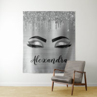 Silver Glitter Sparkle Eyelashes Monogram Name