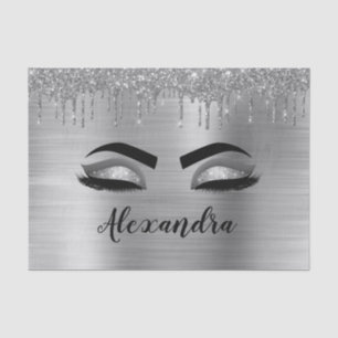 Silver Glitter Sparkle Eyelashes Monogram Name Tissue Paper