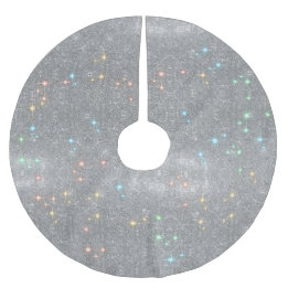 Silver Glitter Sparkle Faux Christmas Light Shine Brushed Polyester Tree Skirt