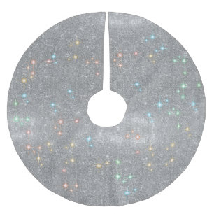 Silver Glitter Sparkle Faux Christmas Light Shine Brushed Polyester Tree Skirt
