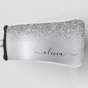 Silver Glitter Sparkle Glam Metal Monogram Name Golf Head Cover