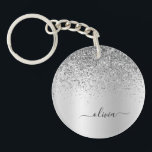 Silver Glitter Sparkle Glam Metal Monogram Name Keychain<br><div class="desc">Silver Faux Foil Metallic Sparkle Glitter Brushed Metal Monogram Name Keychain. This makes the perfect sweet 16 birthday,  wedding,  bridal shower,  anniversary,  baby shower or bachelorette party gift for someone that loves glam luxury and chic styles.</div>