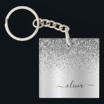 Silver Glitter Sparkle Glam Metal Monogram Name Keychain<br><div class="desc">Silver Faux Foil Metallic Sparkle Glitter Brushed Metal Monogram Name Keychain. This makes the perfect sweet 16 birthday,  wedding,  bridal shower,  anniversary,  baby shower or bachelorette party gift for someone that loves glam luxury and chic styles.</div>