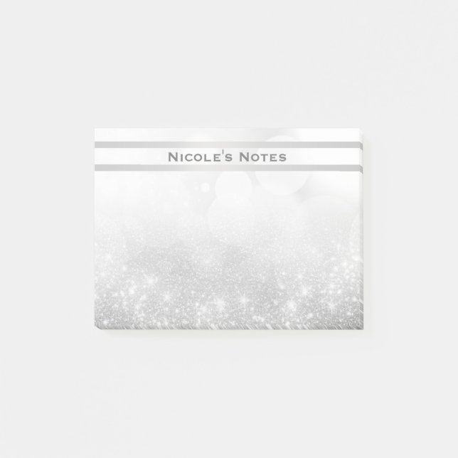 Silver Glitter Sparkle Glam Trendy Personalized Post-it Notes (Front)
