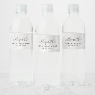 Silver Glitter Sparkle Gown Sweet 16th Birthday Water Bottle Label