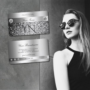 Silver Glitter Sparkle Jewels and Monogram Quality Business Card