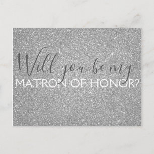 Silver Glitter & Sparkle Matron of Honour Invitation Postcard