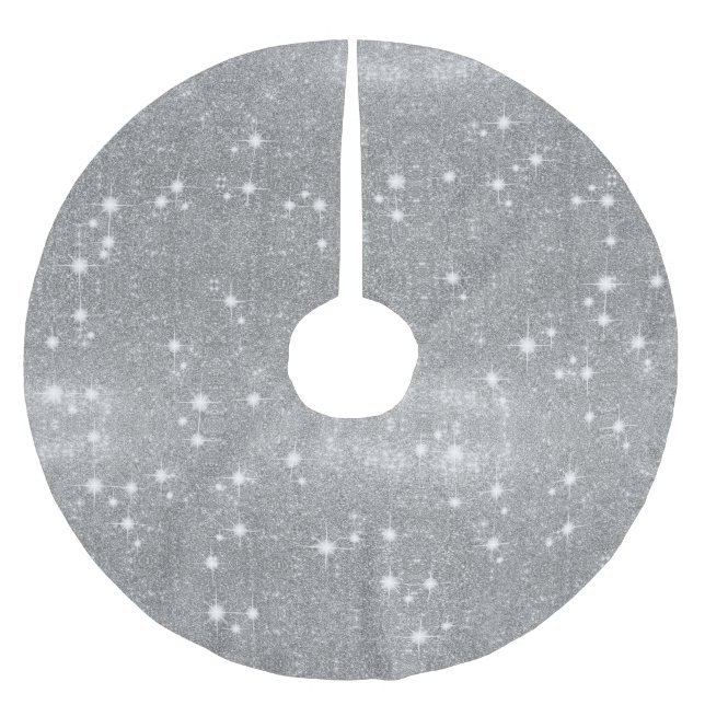 Silver Glitter Sparkle Metal Metallic Look Brushed Polyester Tree Skirt (Front)