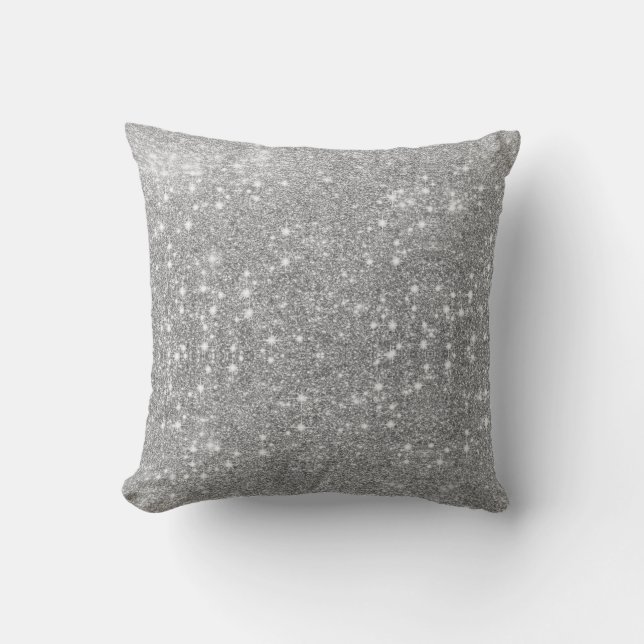 Silver Glitter Sparkle Metal Metallic Look Throw Pillow (Front)